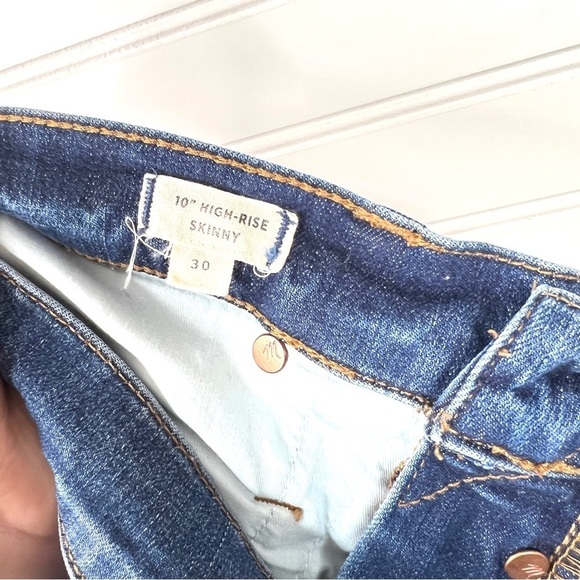 Madewell 10” High Rise Skinny Jeans Size 30 Button Fly Raw Hem Medium Wash Blue - Picture 11 of 14